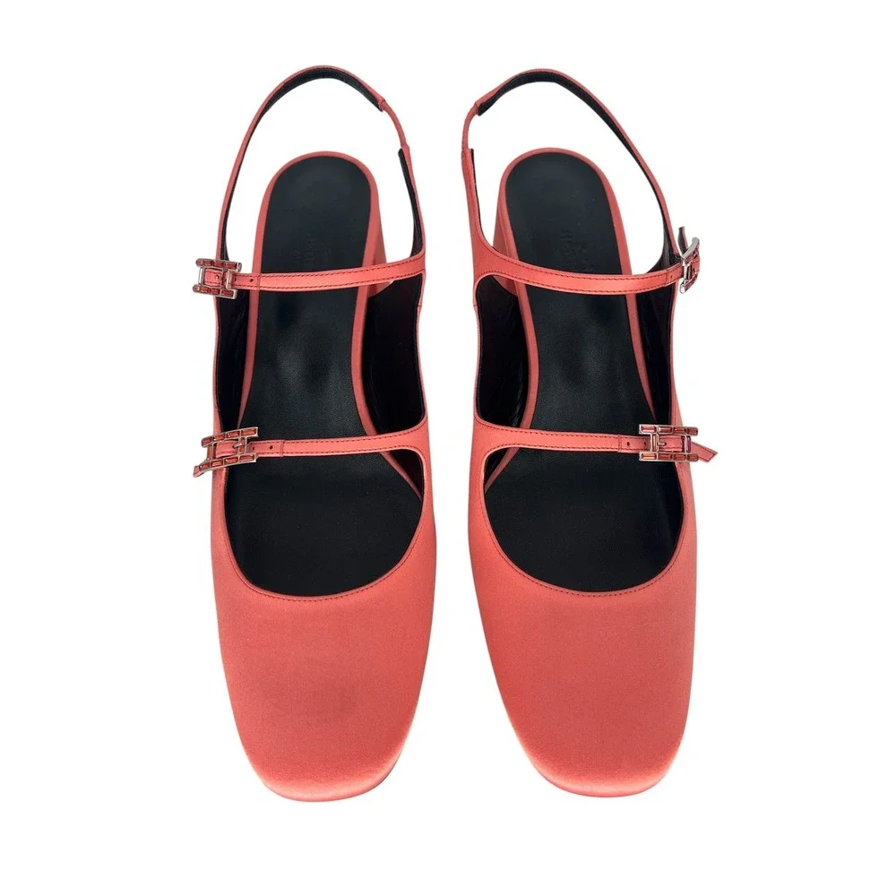 Hermes Jackie 50 Satin Crepe Slingback Pumps Rose Peche Size 41